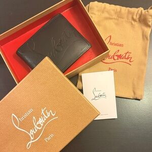 Christian Louboutin Black Leather Card Holder with Red Interior Full Inclusion